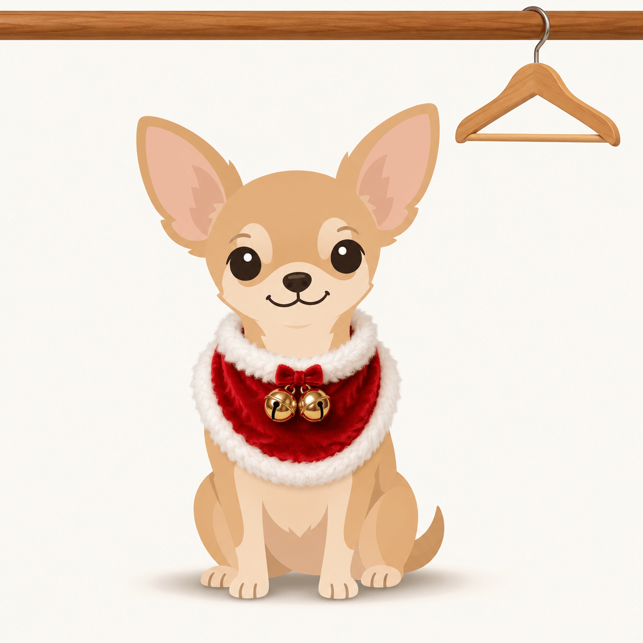 Illustration of a Chihuahua in a red Santa bib with jingle bells