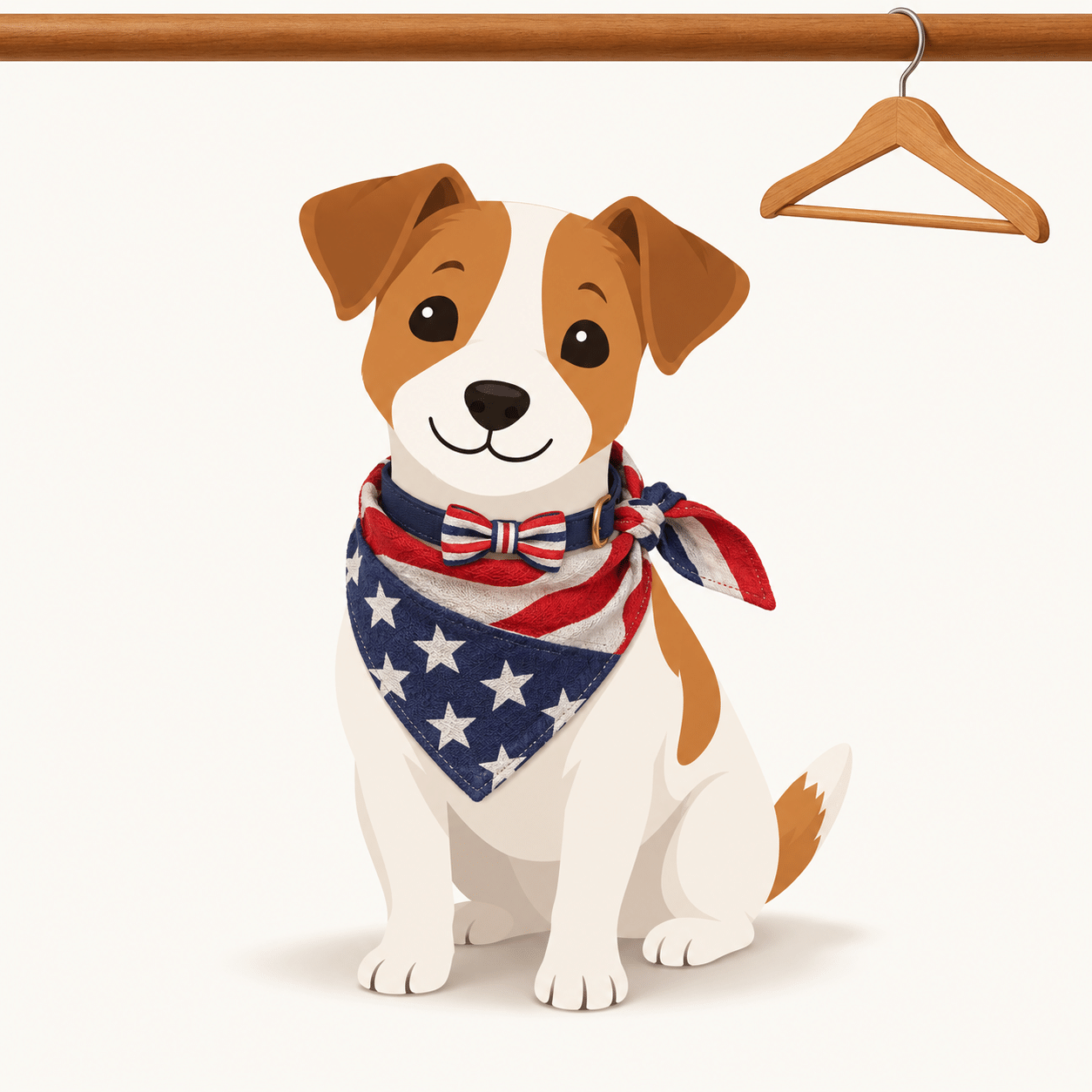 Illustration of a Jack Russell terrier in a star-print Fourth of July bandana