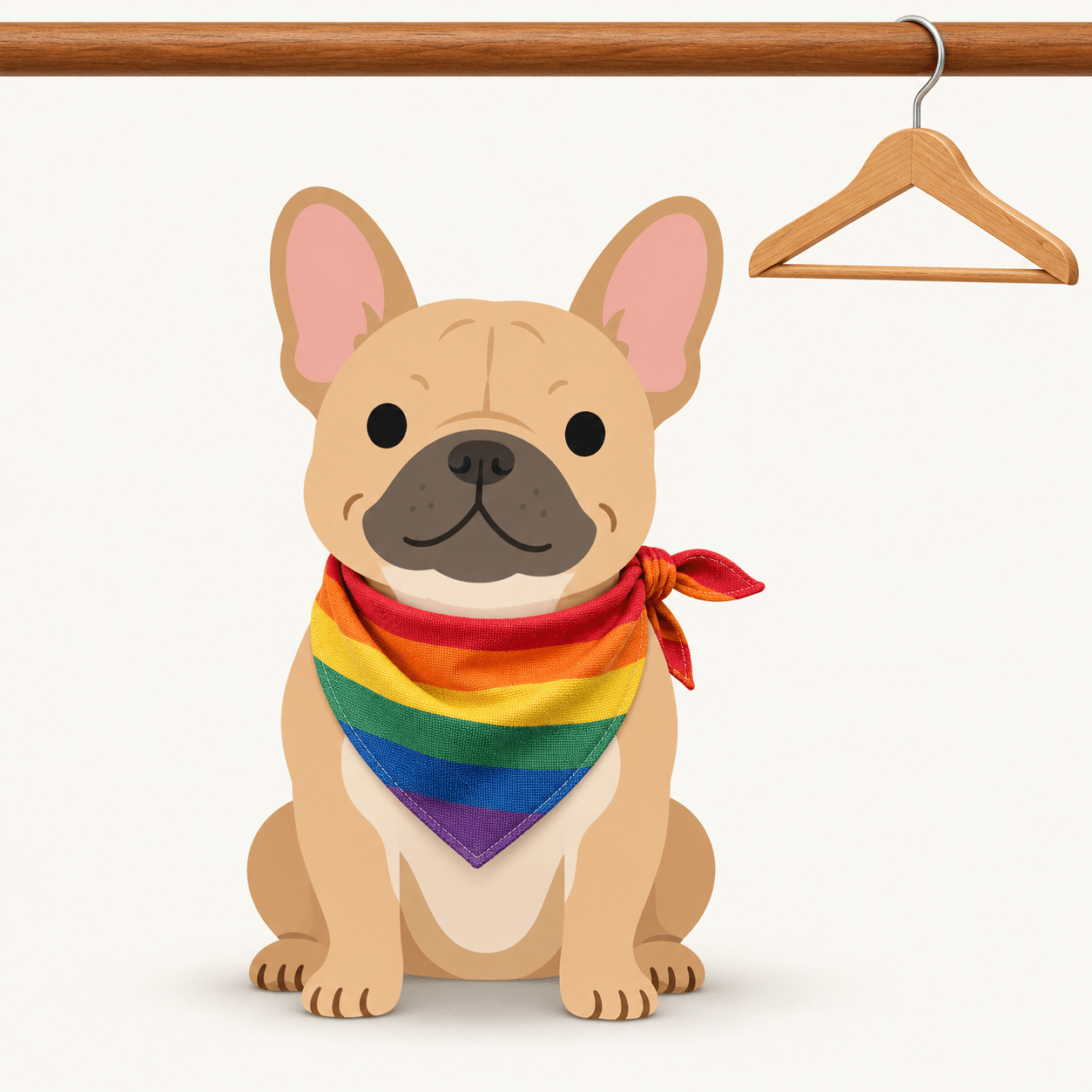 Illustration of a French bulldog in a rainbow Pride bandana