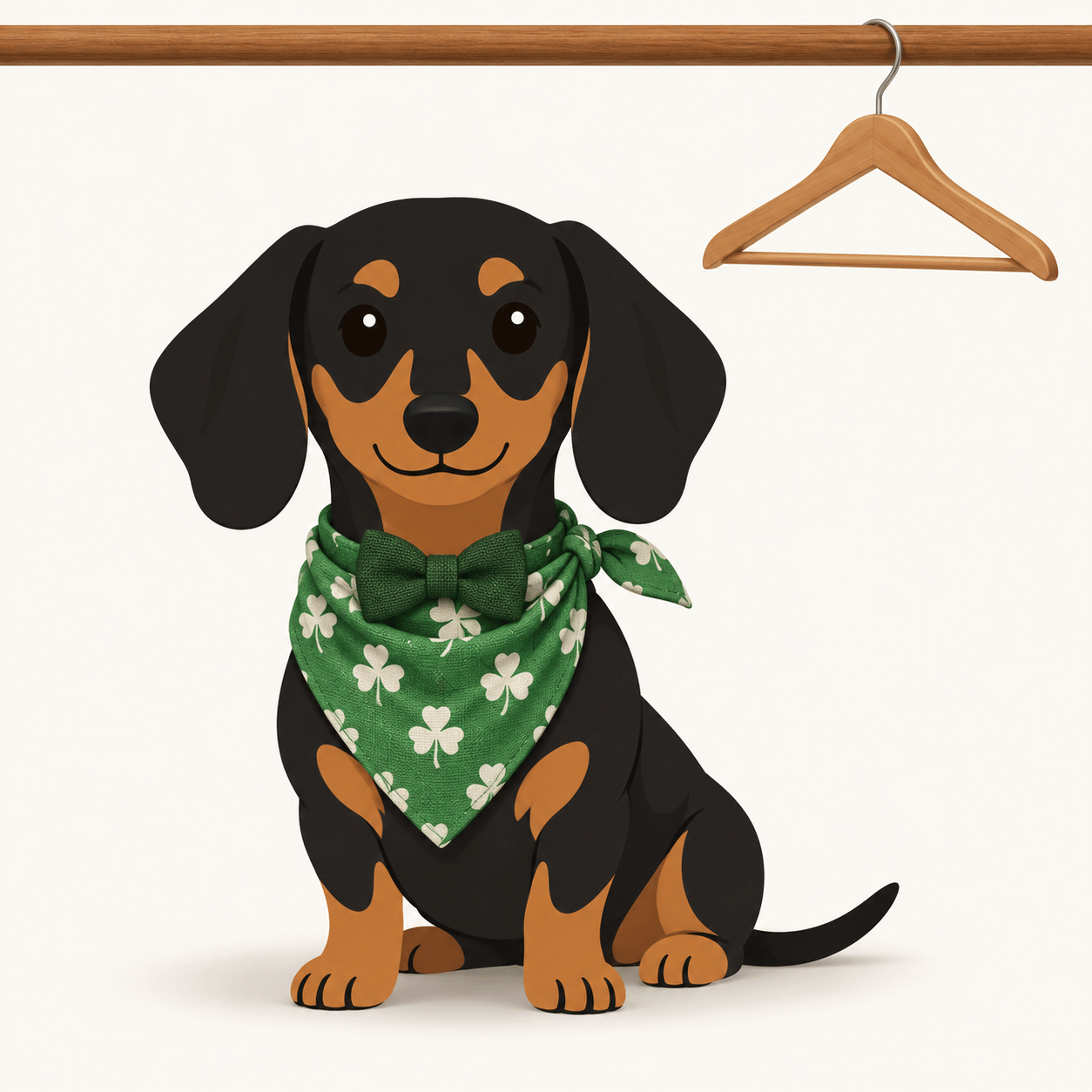 Illustration of a dachshund in a green shamrock bandana for St. Patrick's Day