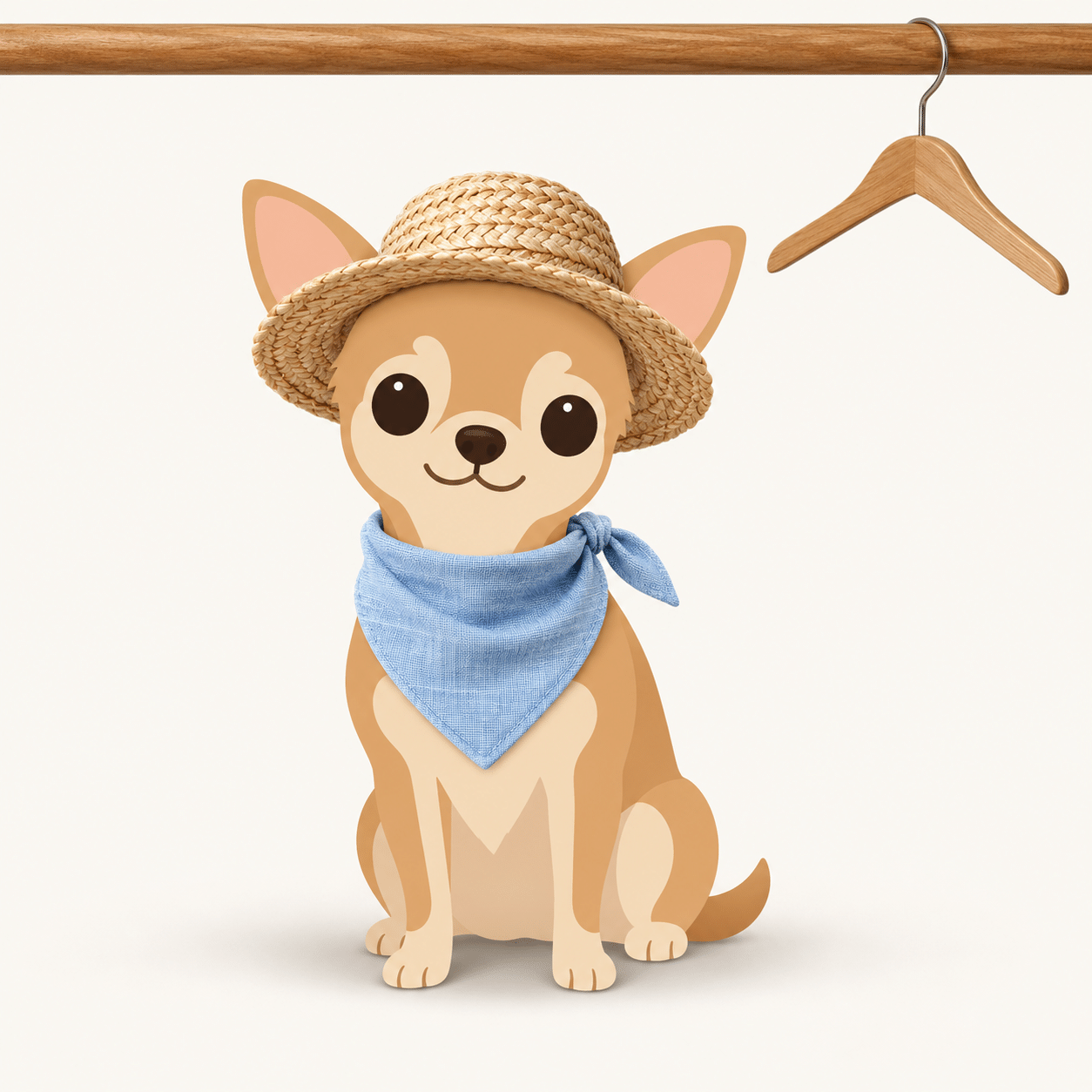 Illustration of a Chihuahua in a cooling bandana and straw sun hat